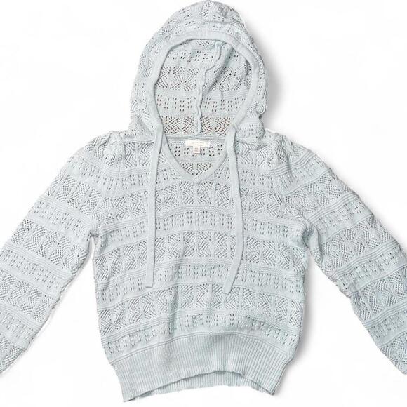 Tops - Pastel blue crochet knit hoodie